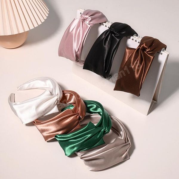 

fashion women headband wide side soft light luxury texture satin hairband casual classic turban hair accessories, Silver
