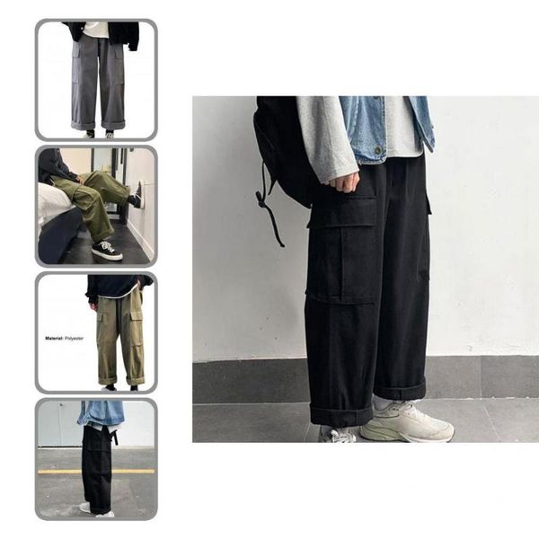

men's pants stylish korean style fashion wide leg trousers cargo breathable all match, Black