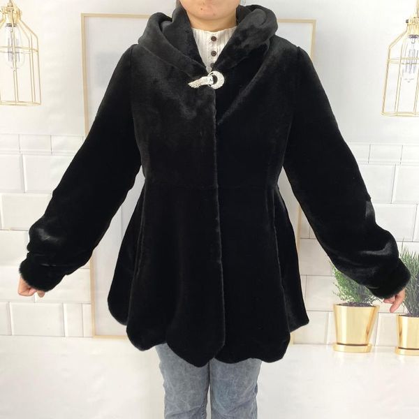 

women's fur & faux 2021 mink section imitation outwears black winter autumn warm fake jackets casual coats
