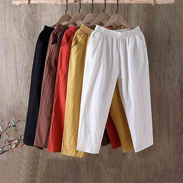 

spring summer cotton linen pants large size women's trousers solid casual loose linens female harem women 210925, Black;white