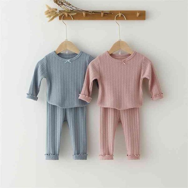 

toddler baby girl clothes set cute casual solid knitted kids and pants sleepwear clothing spring summer pajamas 210915, Blue;red