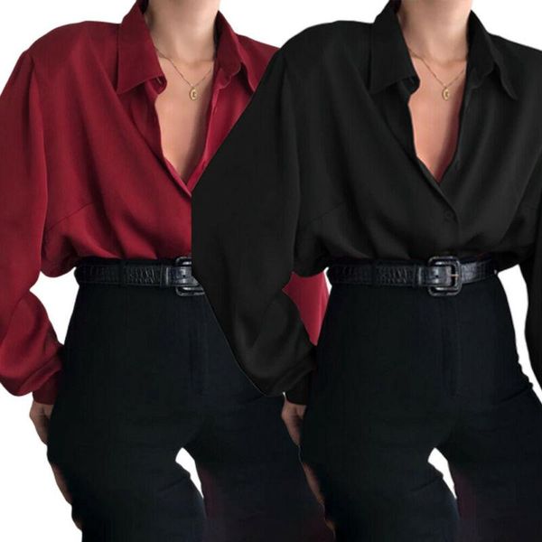 

women's blouses & shirts long puff sleeves shirt autumn spring ladies loose casual buttons wear female fashion solid color, White