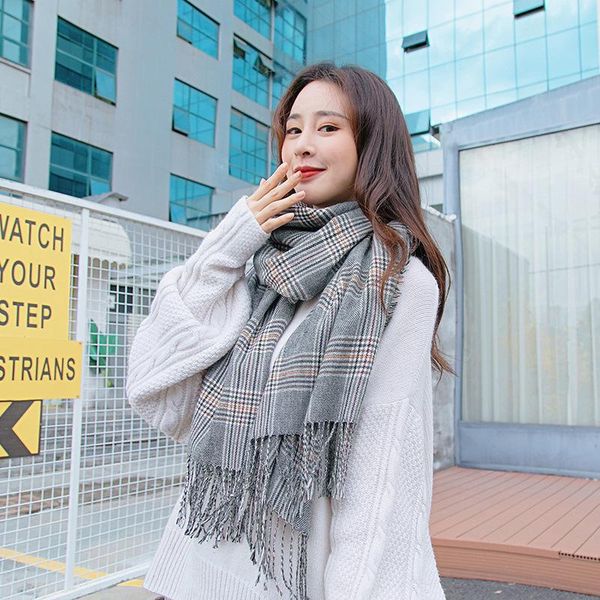 

winter warm plaid cashmere shawl scarf for women thicked blanket scarves lady wool foulard female neck warmer scarfs, Blue;gray