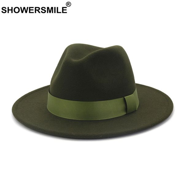 

showersmile army green wool felt jazz fedora hats men women wide brim sombrero british style trilby formal panama cap dress hat 210709, Blue;gray