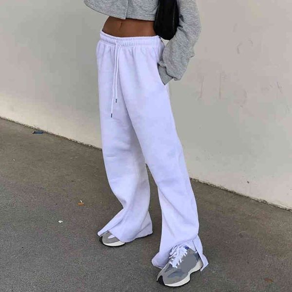 

women's pants & capris female autumn slit pant women drawstring cotton wide leg sweatpants trousers high waist solid sweat itgz, Black;white