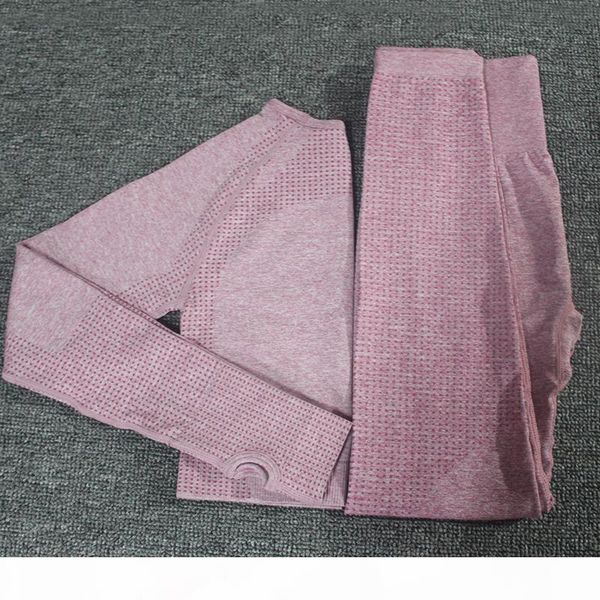 

2pcs set vital women sport suit yoga set gym workout clothes long sleeve fitness crop + high waist energy seamless leggings ly191129, Gray