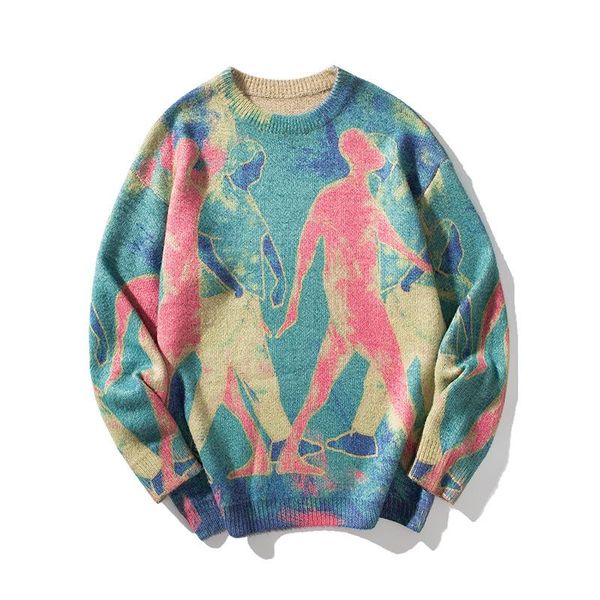 

men's sweaters street autumn winter products loose o neck couple sweater lazy knit pullover men women fashion jacket, White;black