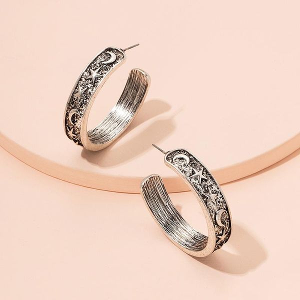 

hoop & huggie ins vintage antique crescent moon star heart ear cuff hip-hop rock earrings trendy korean fashion women chic party jewelry, Golden;silver