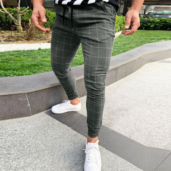 

it ny slim chino fashion bag men straight leg broek potlead jogger casual plaid, Black