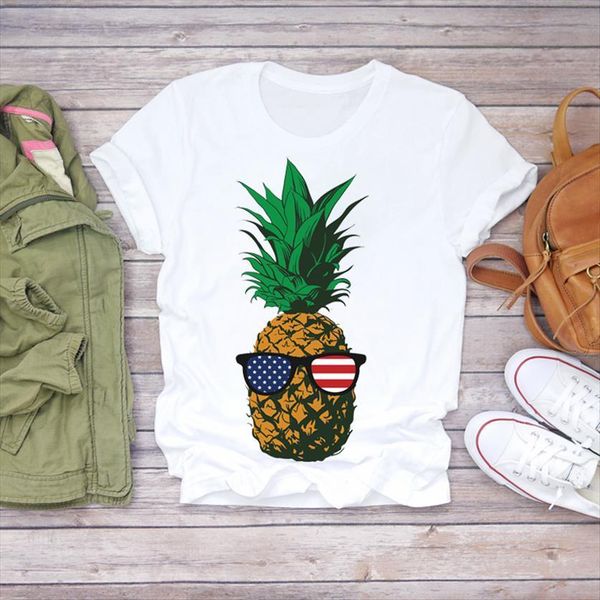 

summer pineapple american flag print women t shirts fruit camisas graphic female tee, White