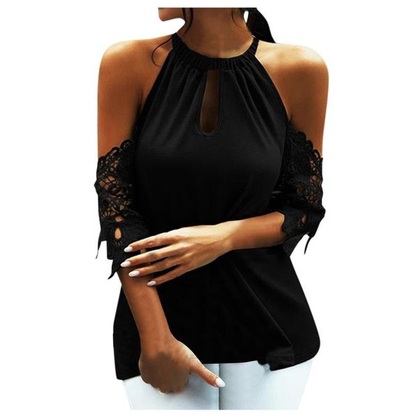 

women's blouses & shirts women strapless blouse 2021 summer short sleeve fashion cold shoulder halter shirt blusas y camisas, White