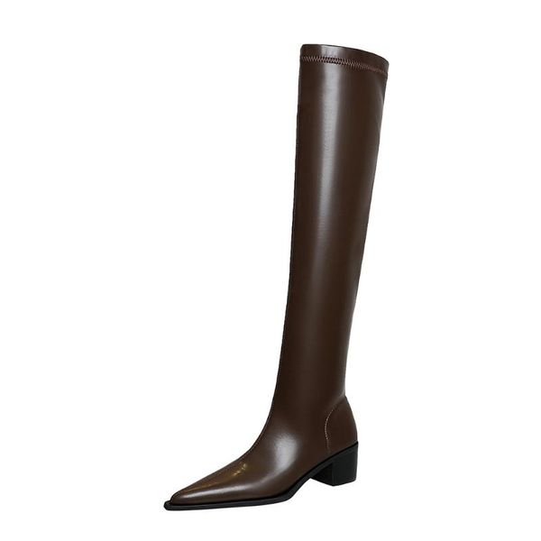 

boots autumn winter women shoes nightclub slim low thick heel pointed toe over-the-knee female long, Black