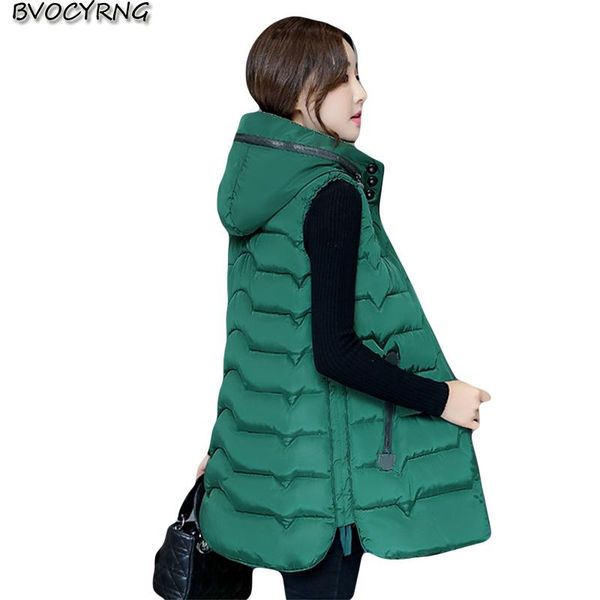 

women's vests autumn winter2021 feather cotton coat hooded ma3 jia3 ladies medium long jacket vest temperament slim big yards warm park, Black;white