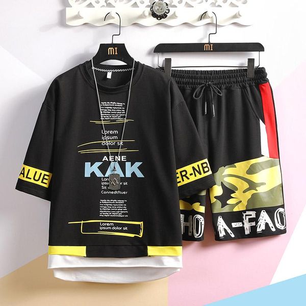 

men's tracksuits men 2 pieces sets t-shirts+shorts good quality cotton hip hop loose mens summer sportswear jogger, Gray