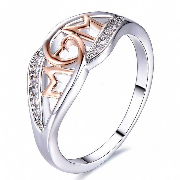 

fashion 18k rose gold love mum color separation ring mother's day gift, Silver