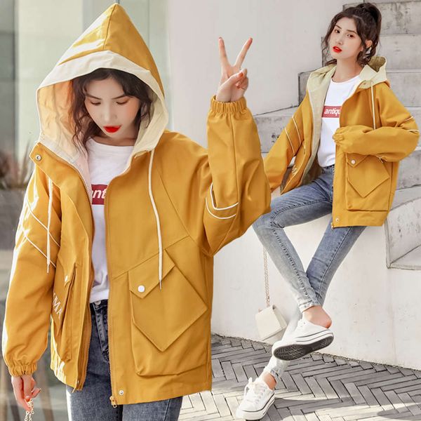 

fashion coat 2021 casual spring student and autumn new women's korean loose windbreaker small versatile tooling baseball suit fashion l, Tan;black