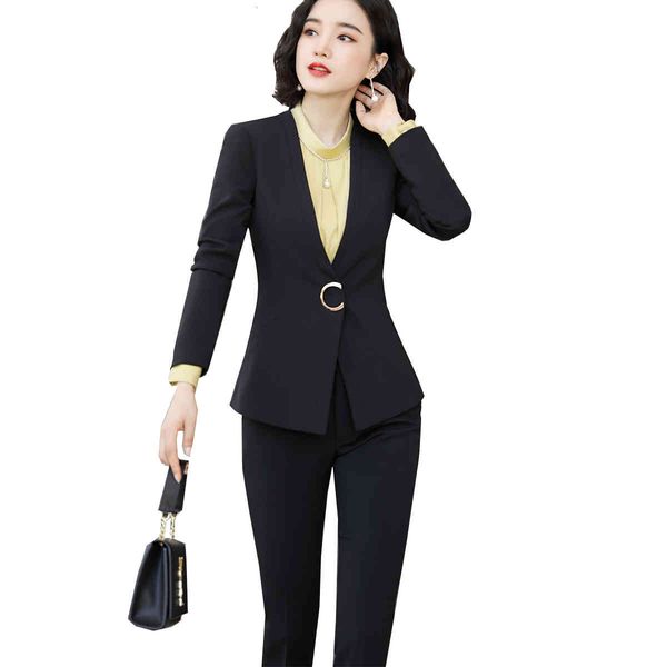 

women's two piece pants office ladies blazer and trouser pant suit for women formal fashion black white business 2 set jnx5