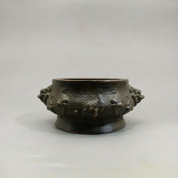 

fragrance lamps chinese bronze statue old copper double lion ear incense burner collection ornaments statues for decoration