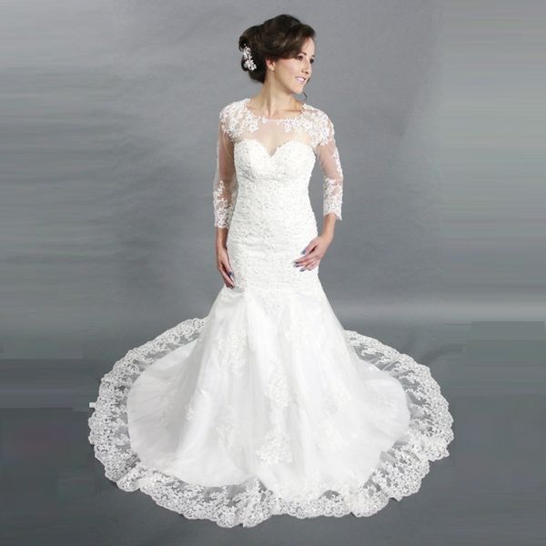

limor rosen 2019 wedding dresses jewel 3/4 long sleeves beach bridal gowns lace appliqued mermaid dress vestidos de noiva, White