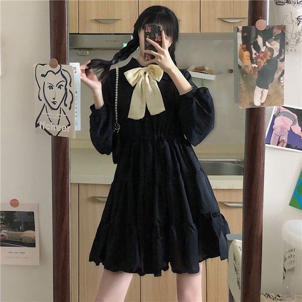 

gothic harajuku kawaii dress soft girl mori janpanese sweets cute white black dress punk style goth dress pleated cosplay, Black;gray