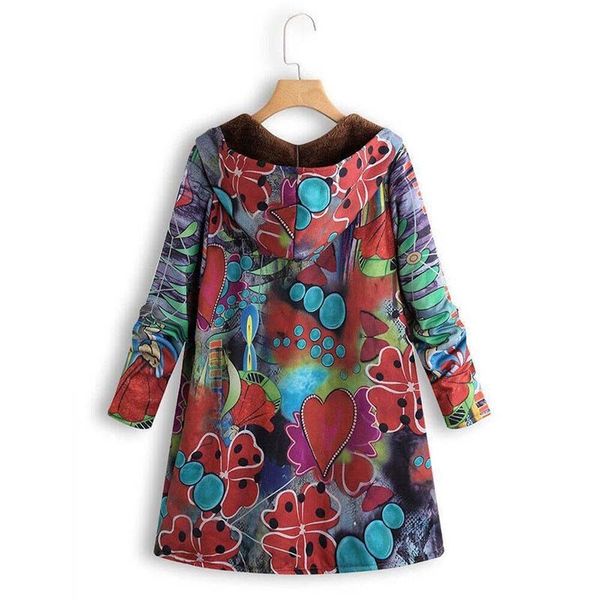 

2021 new womens print coat autumn winter vintage long sleeve cusual oversized hooded plus veet thick warm coats and jackets tifq, Black;brown