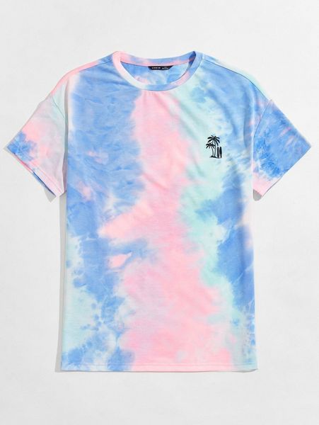 

men tree embroidery tie dye tee t921#, White;black