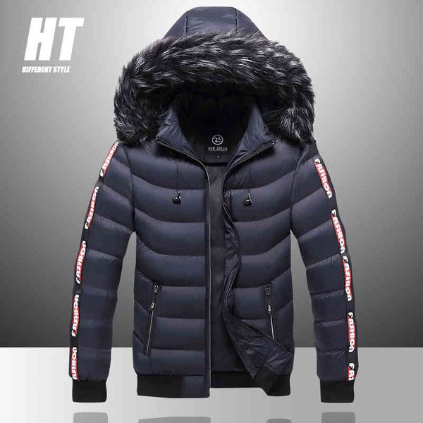 

winter men fur collar warm thick 2021 male outerwear thermal wool liner down et coats fce hooded snow parka, Black