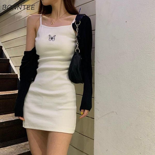 

casual dresses dress women sleeveless butterfly printed sweet low-cut bodycon sheath womens chic basic all-match summer ins trendy, Black;gray