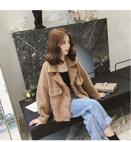 

new autumn winter fashion women's clothing loose imitation mink jaket wool coat short knitting cardigan girl, Black;brown