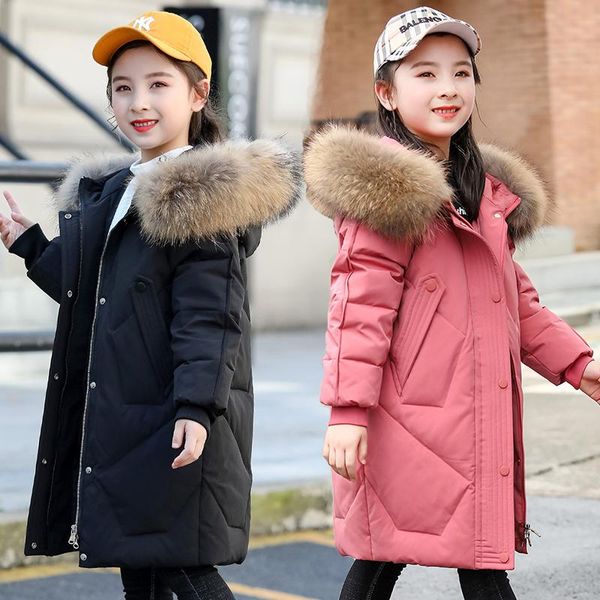 

down coat winter jacket for girls children's clothing outerwear overalls 4-13 years warm clothes kids fur teenage cotton parka, Blue;gray