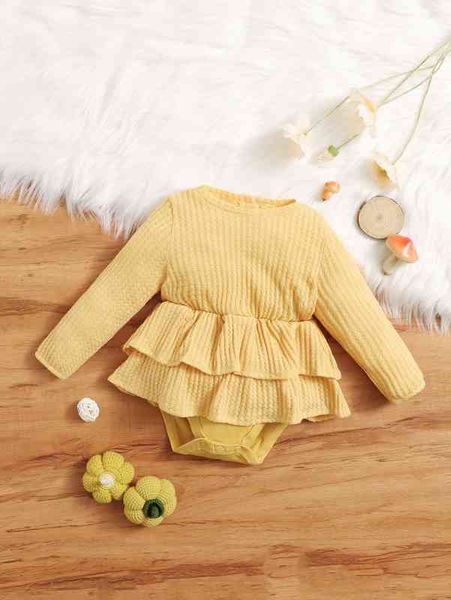 

baby waffle knit layered hem bodysuit she, Blue