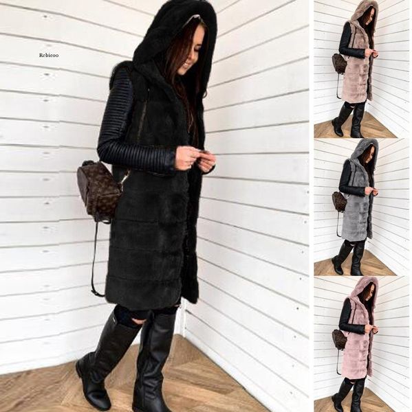 

women's fur & faux winter coat women gilet vest sleeveless waistcoat body warmer hooded jacket outwear chaquetas mujer outerwear, Black