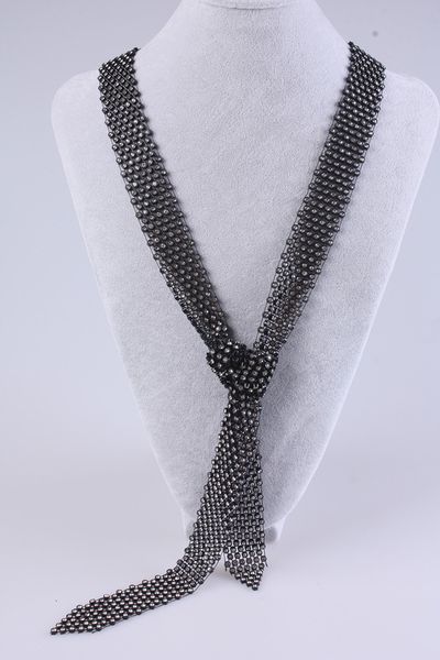 

full diamond necklace rhinestone inlaid sweater chain with coat wide tie women's knotted clavicle s031, Black