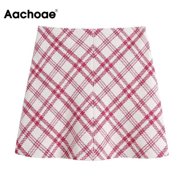 

skirts aachoae women vintage plaid printed mini fashion high waist a line short skirt female sweet summer mujer faldas, Black