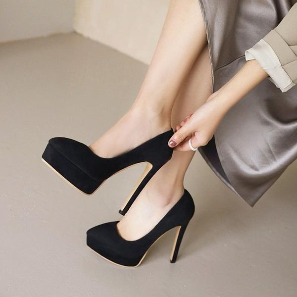 

suede pointed toe stiletto business high heels in european and american style ladies dress shoes, Black
