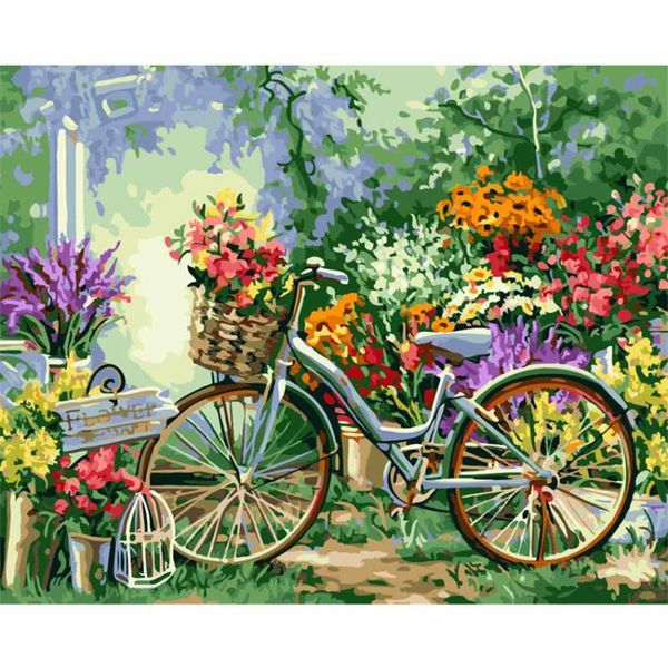 

paintings diy digital painting by numbers package flowers and bicycles oil mural kits coloring wall art picture gift frameless