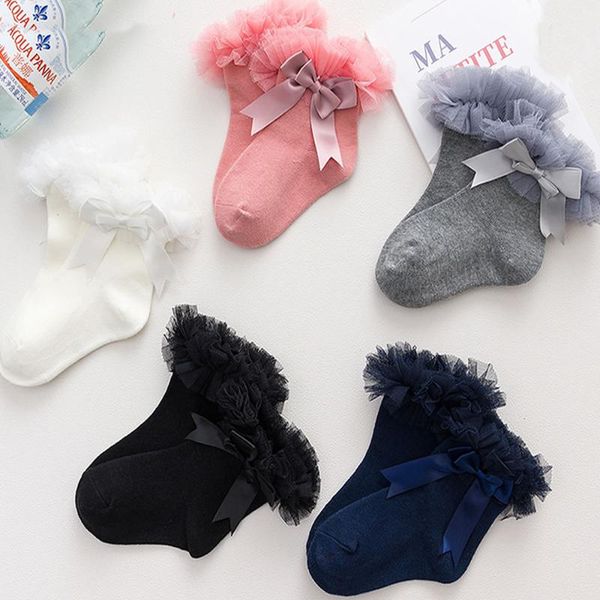 

socks girls lace spring autumn children's kids girl baby knee high princess party wear cotton bow novelty sock, Pink;yellow