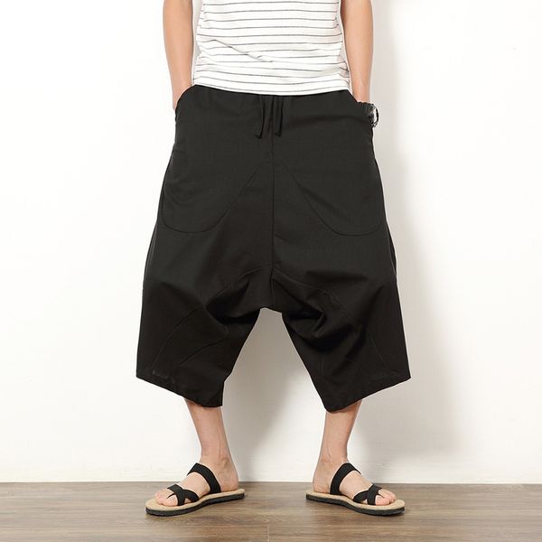 

cotton baggy cross pants men crotch hip hop bloomers pants mens calf-length harem pants korean streetwear trousers man, Gray
