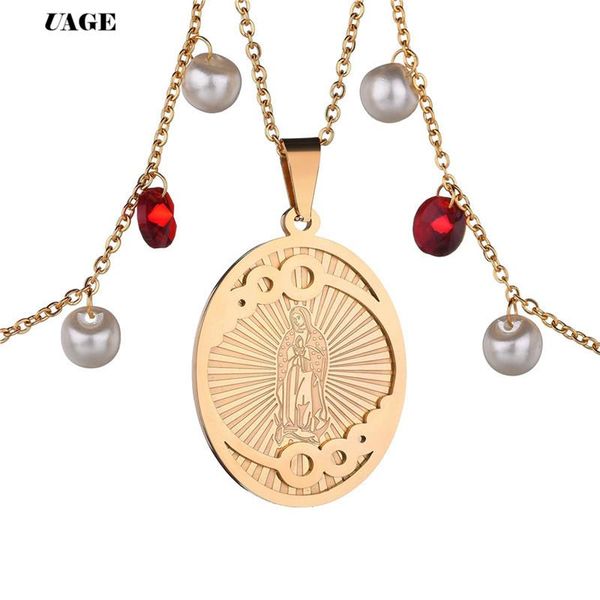 

pendant necklaces uage virgin mary necklace gold color bijoux imitation crystal pearl statement women fashion catholic jewelry, Silver