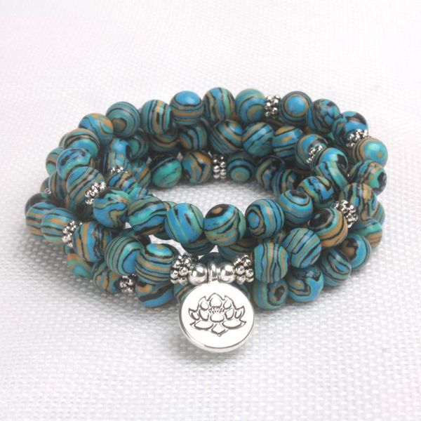 

charm bracelets 8mm stripe stone wrap around yoga bracelet men 108 beads mala malachite om, Golden;silver