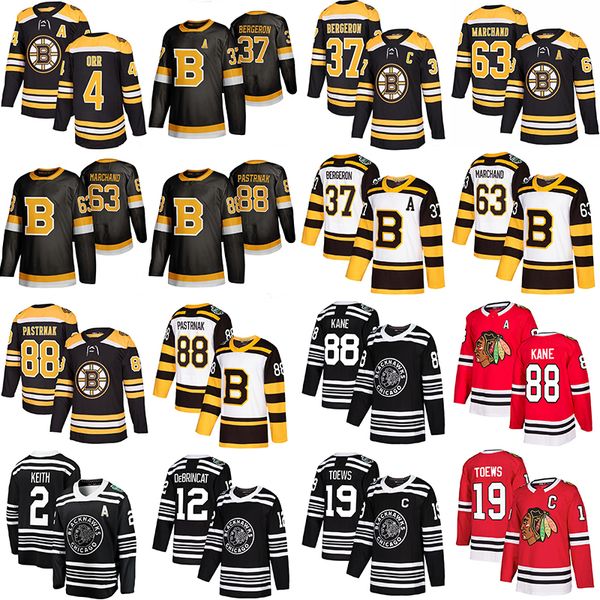 

88 david pastrnak 63 brad marchand 37 patrice bergeron 4 bobby orr 19 jonathan toews 88 patrick kane 2 duncan keith hockey jerseys, Black;red