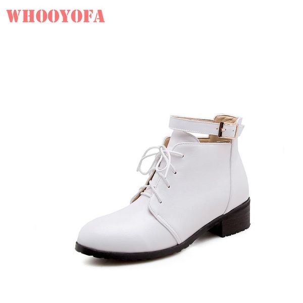

boots brand comfortable white green women combat vogue lady party shoes square heels w3-27 plus big small size 10 32 43, Black