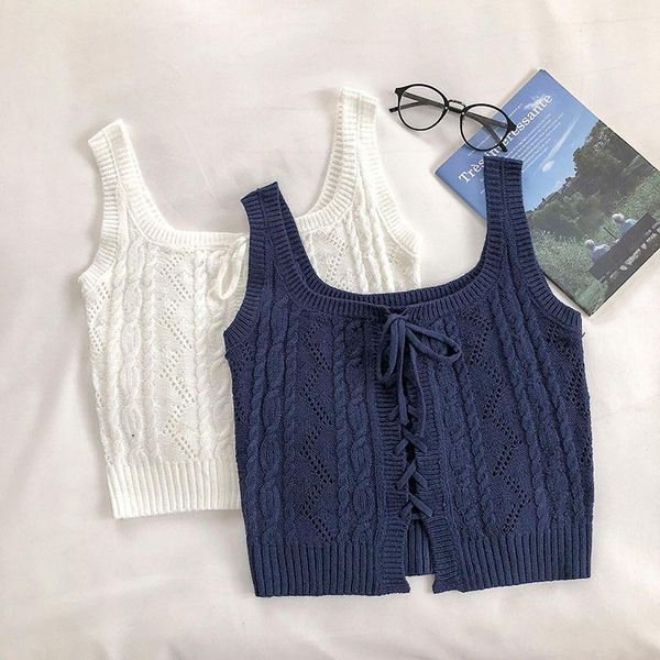 

retroshort strap hollow out knitted vest for women tank women, White