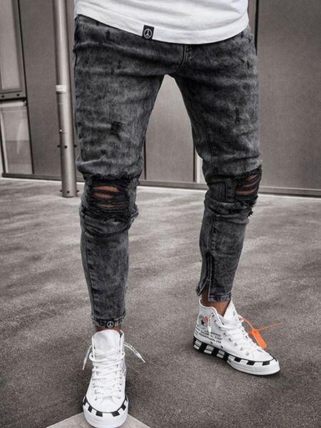 

ripped ny men grey rits cool design potlead broek random street moto biker stretch jeans, Blue