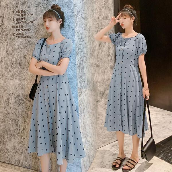 

645# nursing maternity clothing dot printing square collar slim loose stylish dress pregnant women pregnancy nursing dress, White