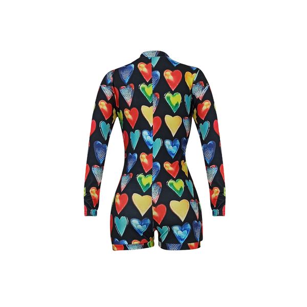 

sweetheart print woman playsuits slim long sleeve button club rompers for women outfits 2020 short playsuit women, White
