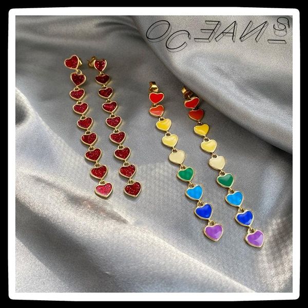 

dangle & chandelier sexmara 20fw simple s925 red rainbow love peach heart long tassel design pendant drop earrings for women girls party jew, Silver
