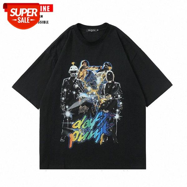 

american retro hip-hop printed short-sleeved t-shirt men and women europe america loose high street casual half-sleeved #qc7l, White;black