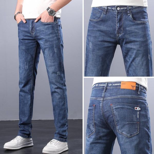 

summer jeans for men stretch light blue denim pants slim straight regular fit casual men's clothes wholesale drop shipping,325
