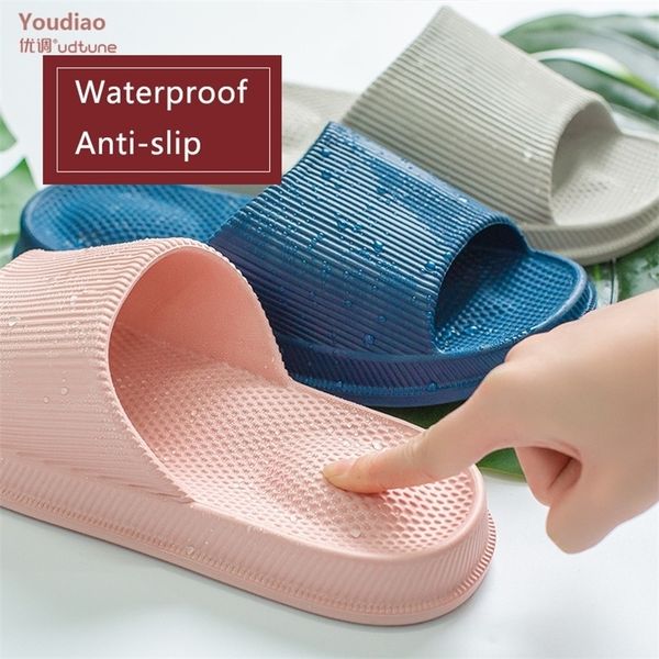 

youdiao non-slip massage slippers women eva indoor slippers light women house bath shoes man waterproof sandals slides bathroom 210310, Black